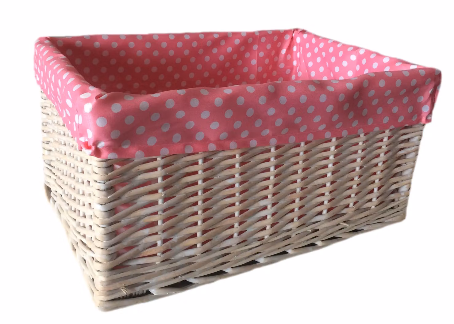 Red Hamper Wicker Open Storage Basket with White and Pink Spotty Lining, 47 cm – 3
