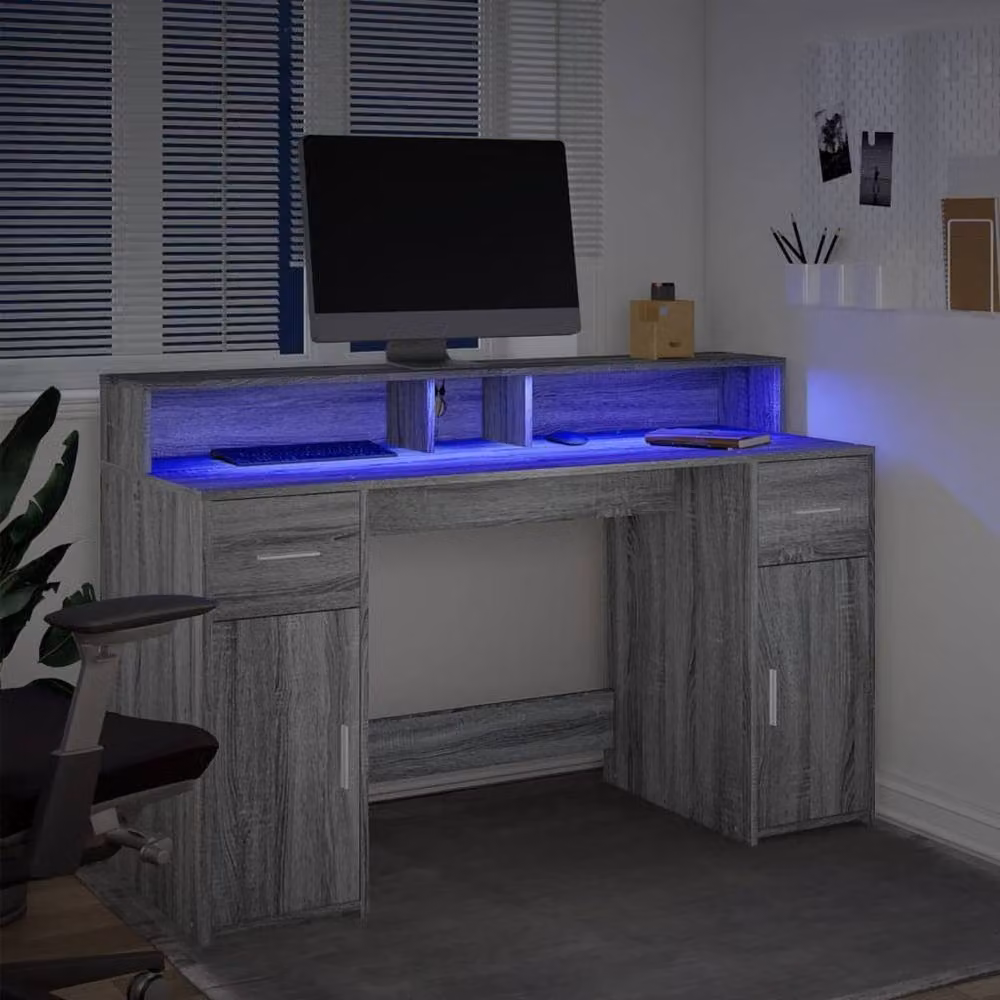 Berkfield Home Soft Gaming Desk with LED Lights in Grey Sonoma, W/D/H: 140 x 55 x 91 cm – 4