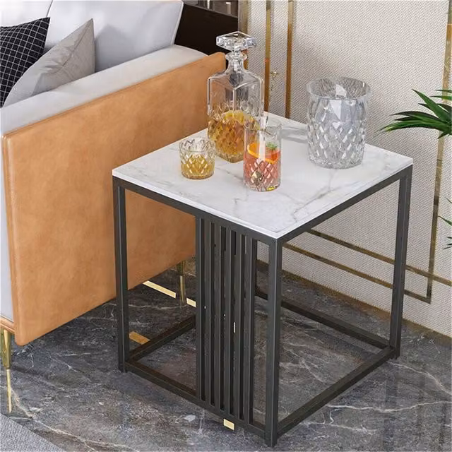 VOGREX Modern White Ceramic and Metal Marble Coffee Table, Rectangular W/D/H: 110 x 35 x 35 cm