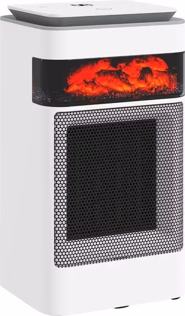 HOMCOM 1500W Ceramic Electric Fan Space Heater with Flame Effect and Oscillation, White – 1