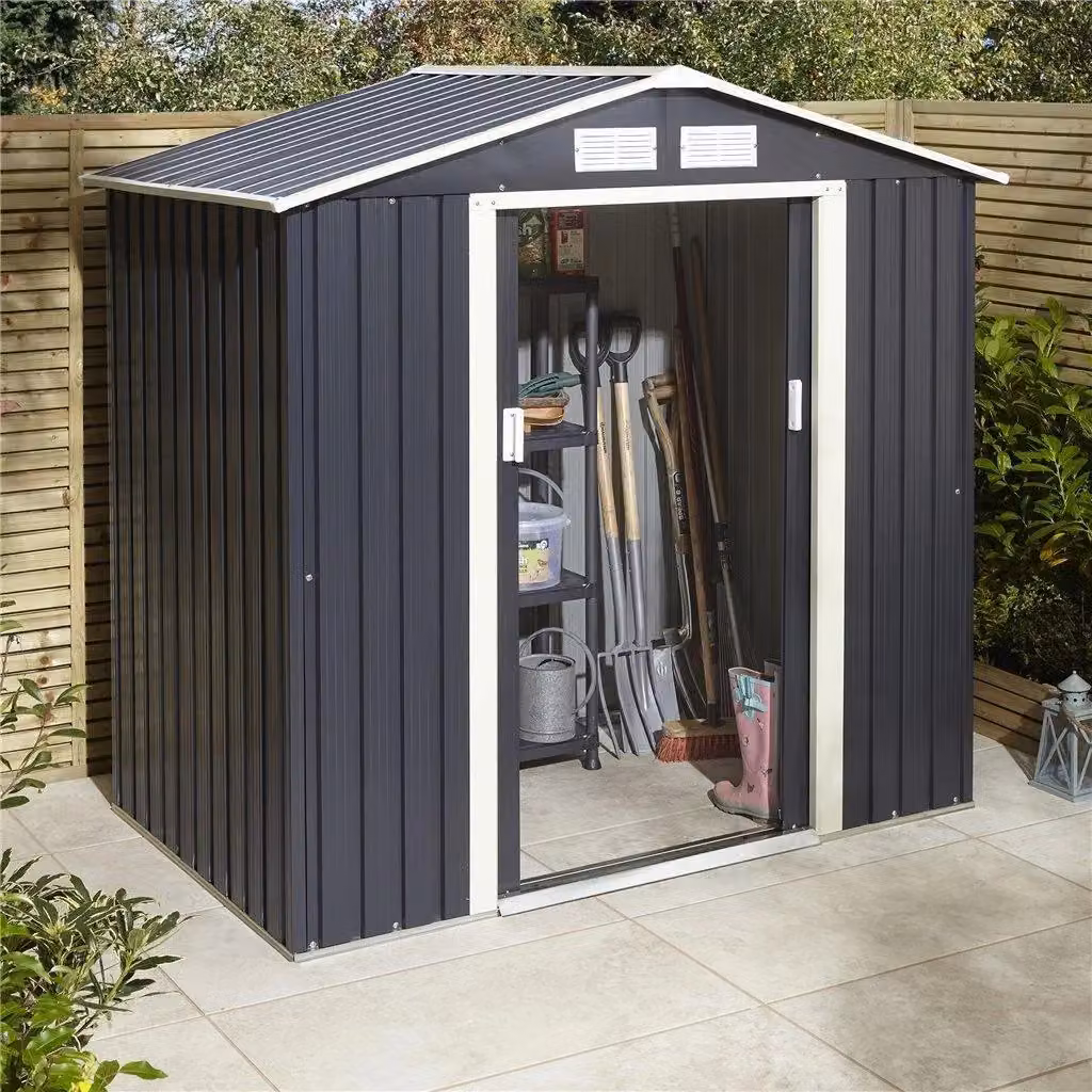 Cheshire Double Door Metal Apex Shed in Dark Grey – 3