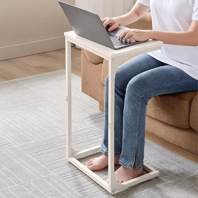 VASAGLE C-Shaped Industrial Side Table with Metal Frame and Composite Top in White – 1
