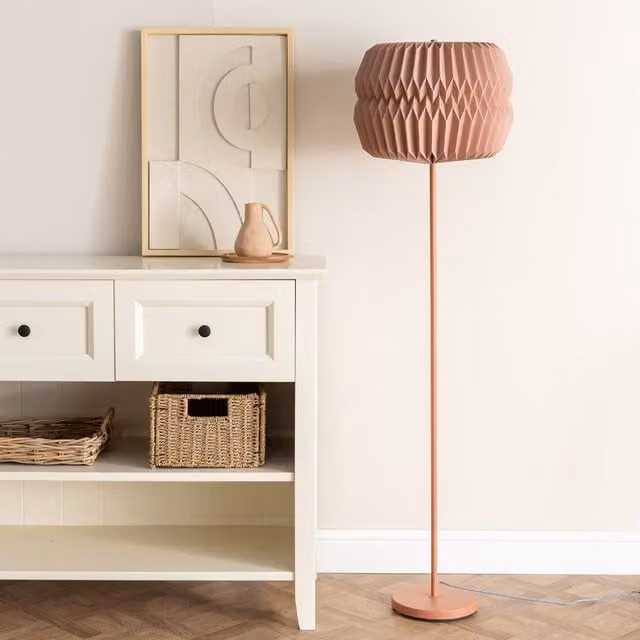 Bett Rust Metal Floor Lamp with Origami Paper Lampshade in Brown