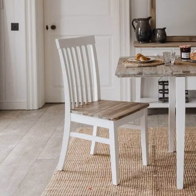 Statement Furniture Florence Highback Dining Chair with Acacia Wood Seat, White, W45 x D53 x H94 cm – 1