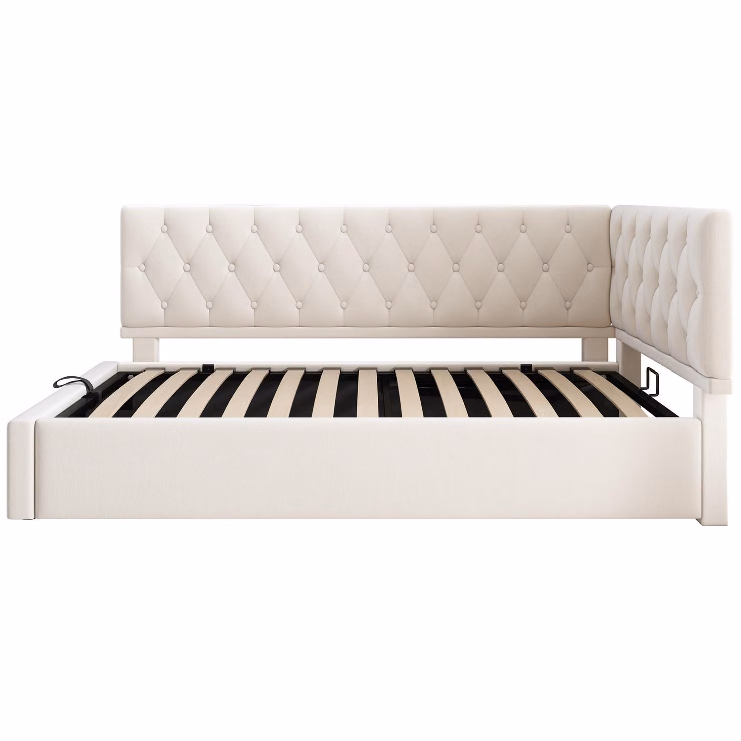 Aosom UK Beige Upholstered Single Sofa Bed Daybed with Hydraulic Ottoman Storage and Reversible Headboard, L: 196 cm, W: 100 cm, H: 77 cm – 2