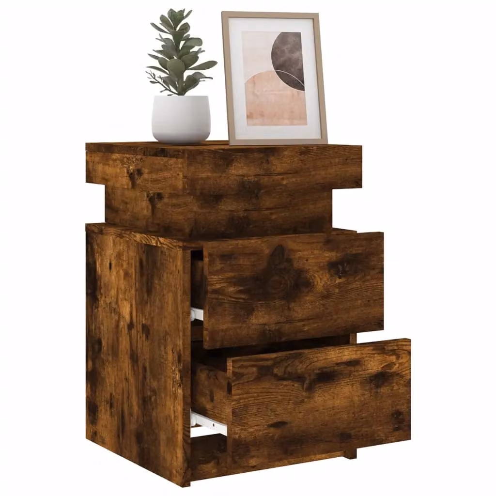 Berkfield Home Set of 2 Modern Bedside Cabinets with Integrated LED Lights in Smoked Oak Brown, W/D/H: 35 x 39 x 55 cm – 5