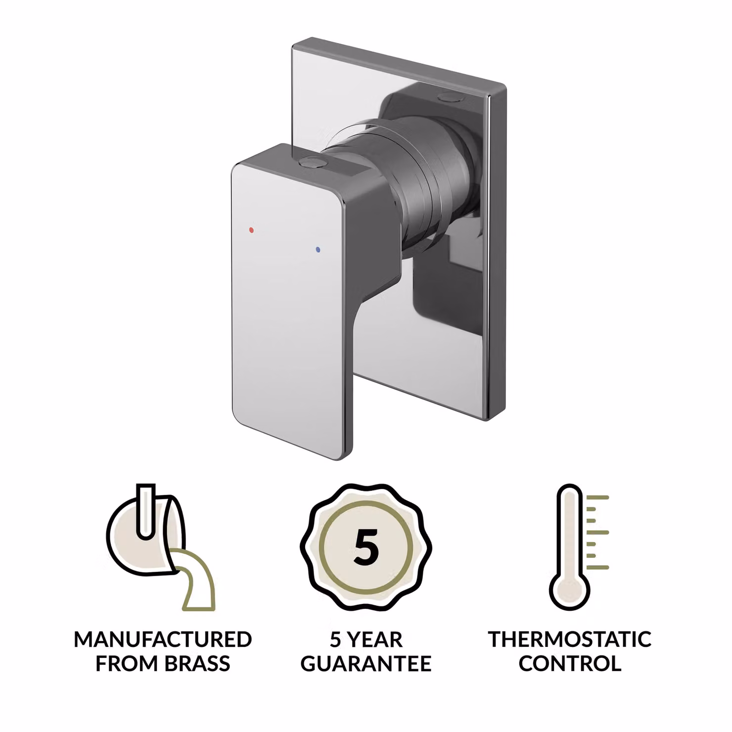 Balterley Square Concealed Single Lever Manual Shower Valve, 1 Outlet, Chrome Silver – 2