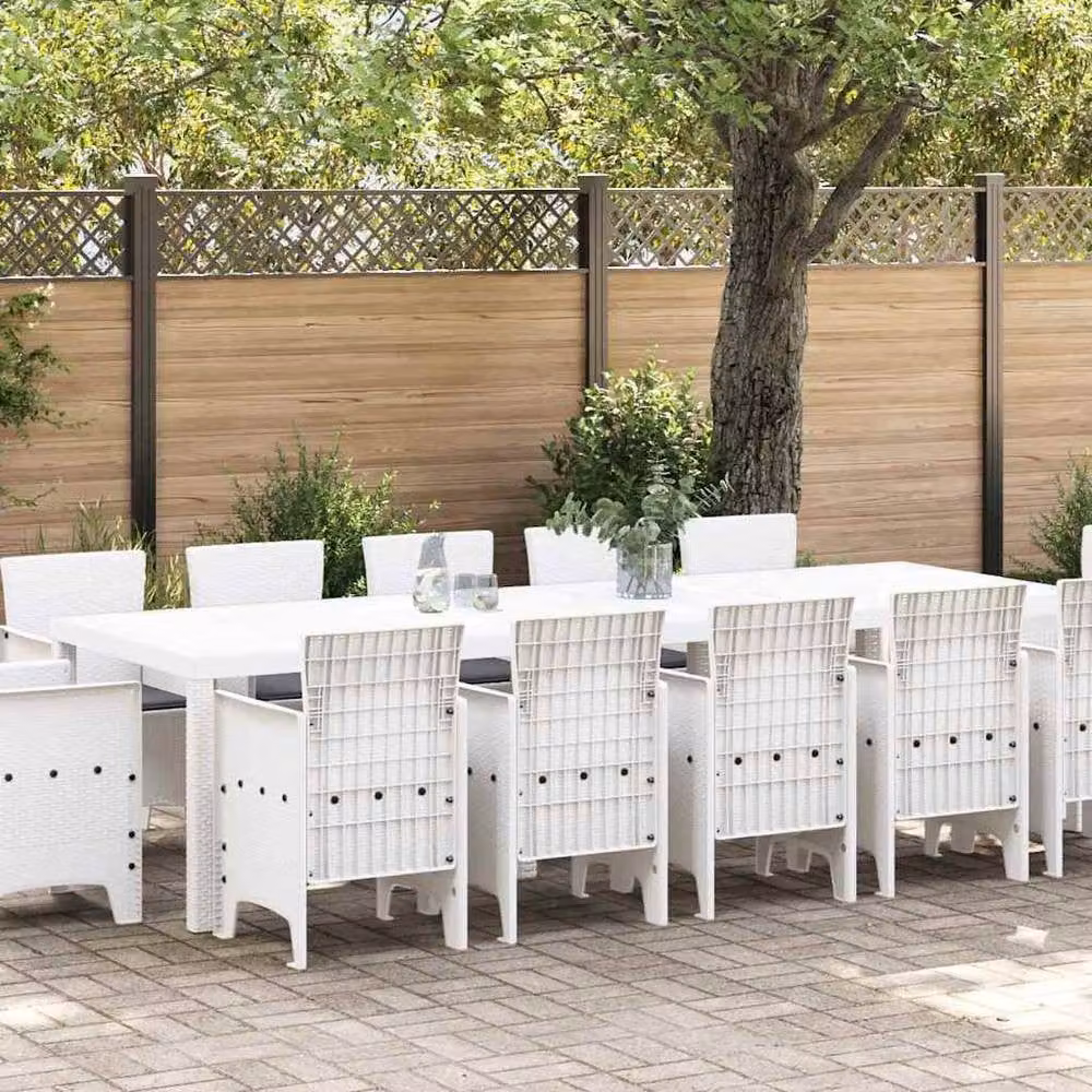 Berkfield Home 13 Piece White Poly Rattan Garden Dining Set with Cushions – 2