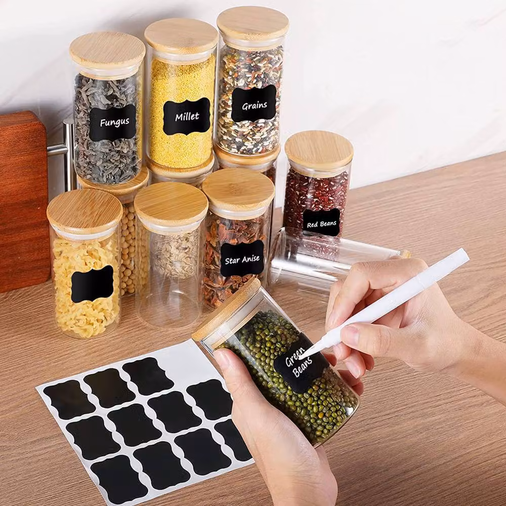 Living and Home 10-Piece Glass Storage Jar Set with Bamboo Lids and Measuring Spoons in Beige – 3