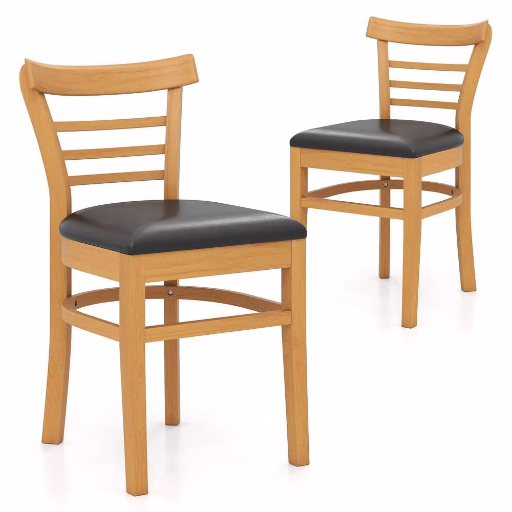 Costway Set of 2 Modern Mid-Century Dining Chairs in Natural PU Leather and Rubberwood – 2
