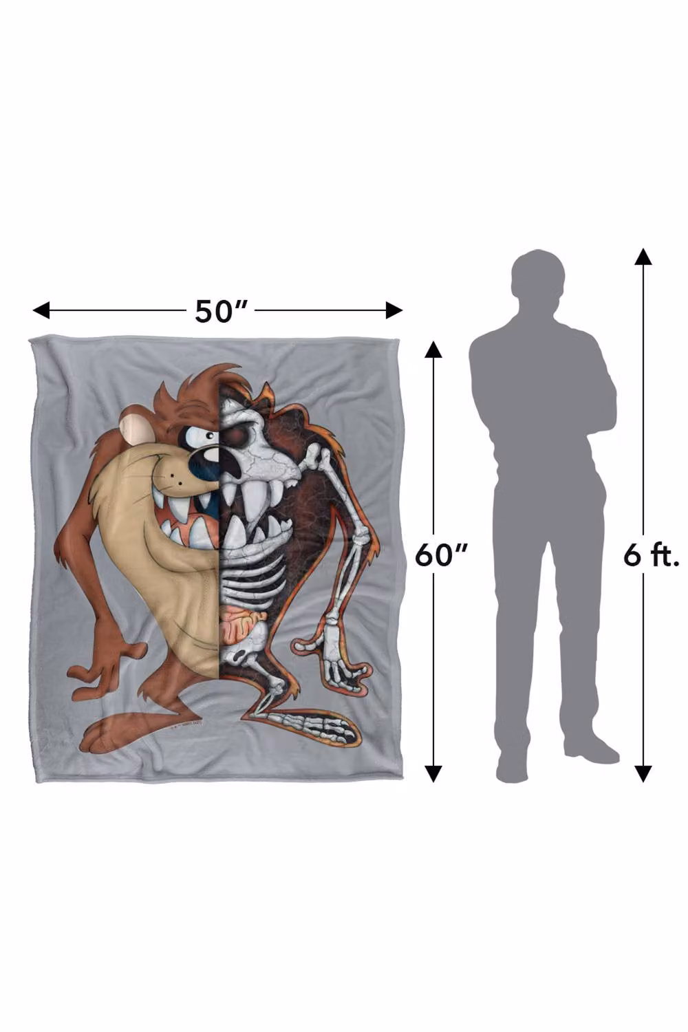 Warner Bros. Looney Tunes Taz Half Skeleton Multicolour Super Soft Polyester Throw Blanket, Extra Large – 3