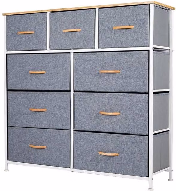KORVIXA Modern Grey and White Tall Dresser with 9 Drawers W/D/H: 100 x 100 x 100 cm – 1