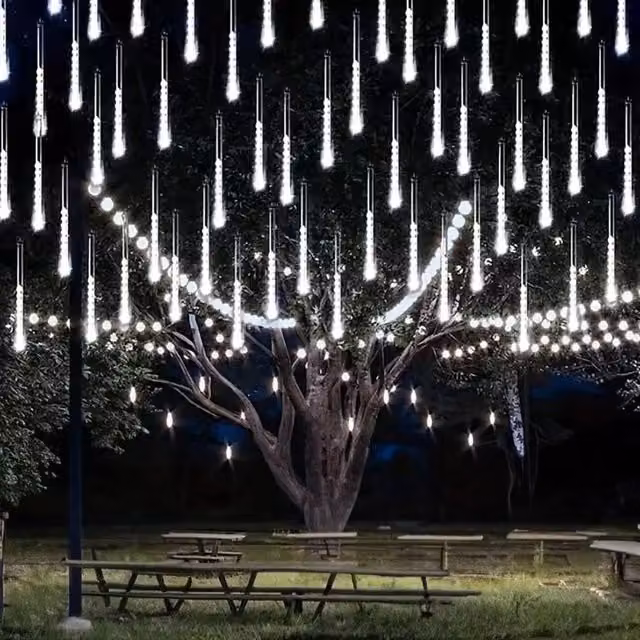 EONLION White LED Solar Meteor Shower Rain Curtain Lights with Timer, Length: 100 cm