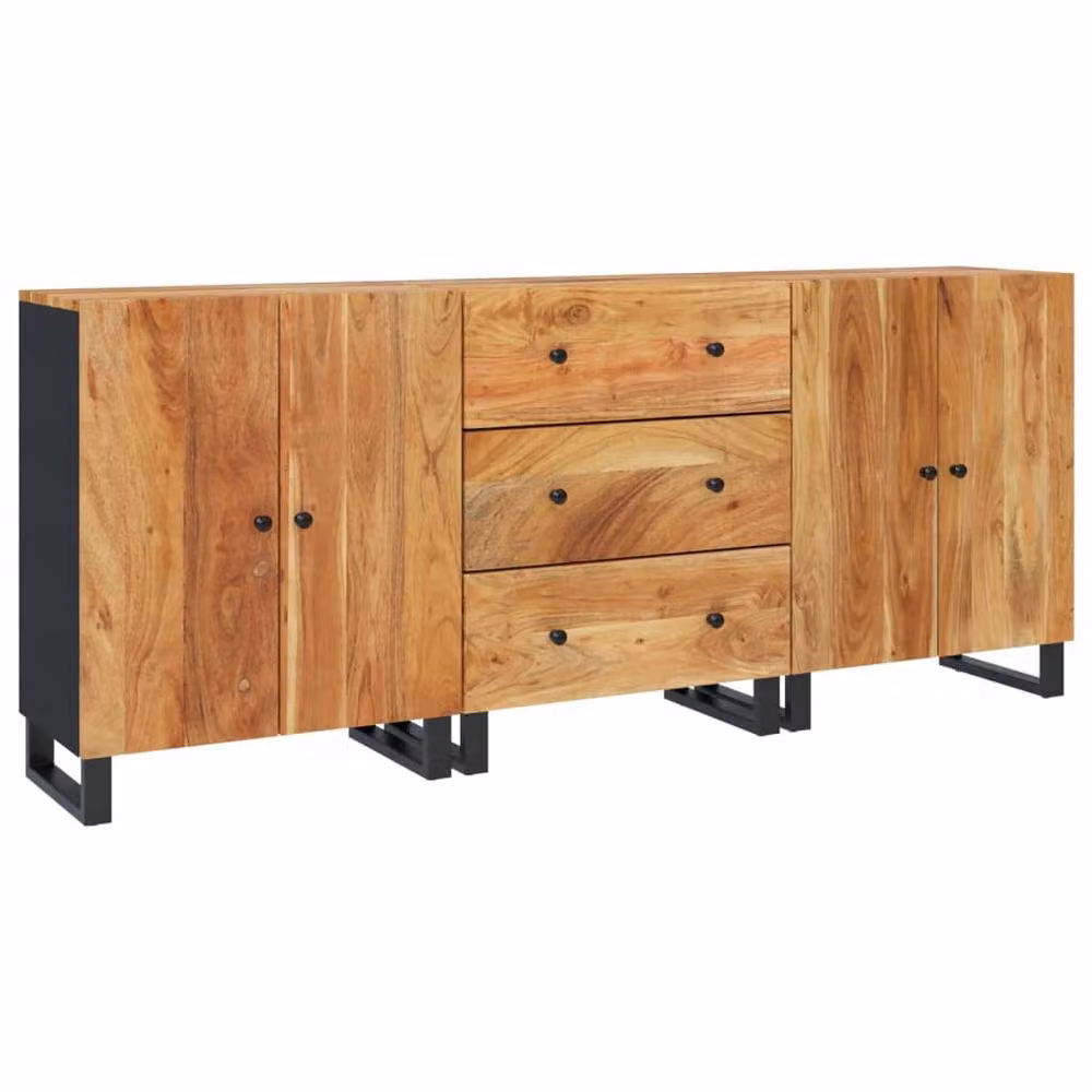 Berkfield Home 3 Piece Acacia Solid Wood Sideboard Set in Brown – 2