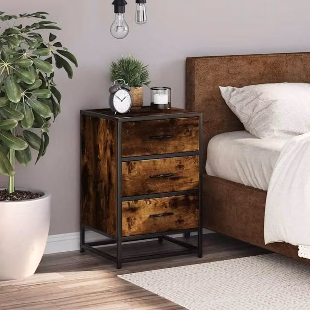 Berkfield Home Elegant Bedside Cabinet in Smoked Oak Brown, W/D/H: 40 x 34.5 x 60 cm – 1