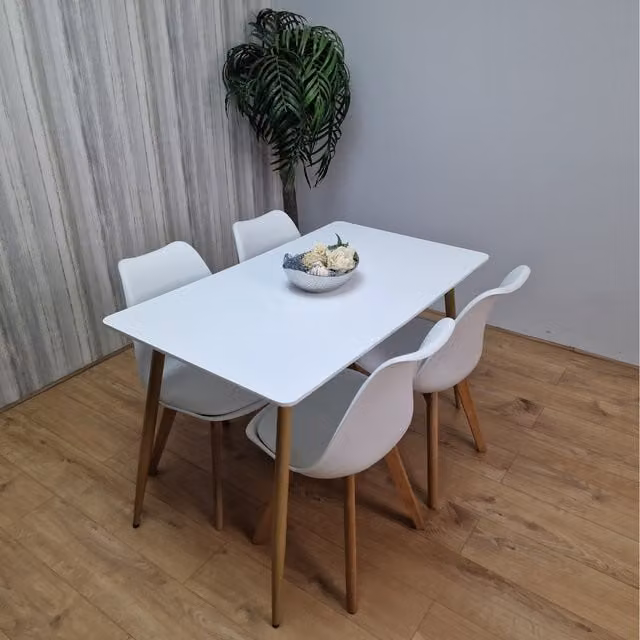 Kosy Koala Modern White Rectangular Wood Dining Table and 4 Plastic Chairs Set