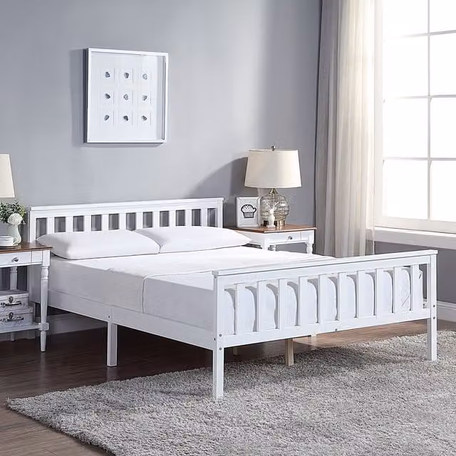 Home Treats Classic Solid Pine Wooden Bed Frame, White, 180 x 200 cm