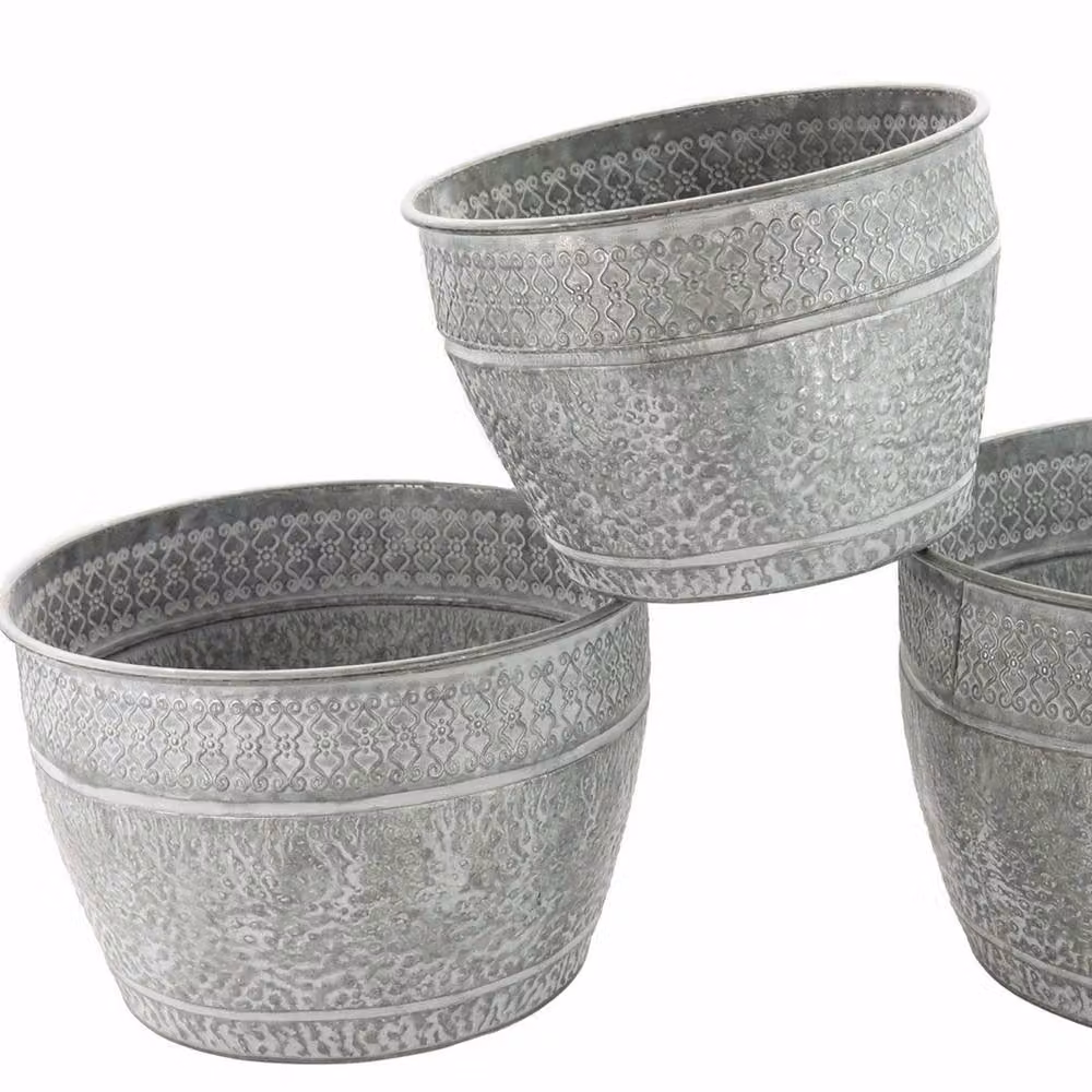 Ascalon Design Ltd Set of 3 Round Galvanised Steel Planter Tubs in Grey, H: 47 cm – 2