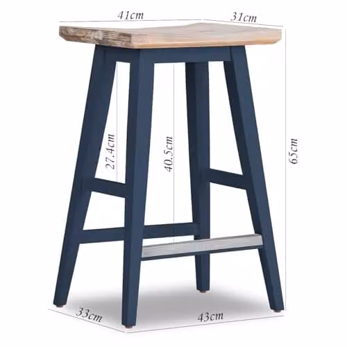Statement Furniture Florence Navy Blue Bar Stool with Acacia Hardwood Square Seat, W43 x D33 x H65 cm – 1