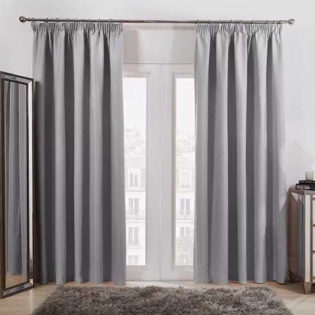 OHS Silver Thermal Blackout Pencil Pleat Curtains, Pair, Width: 228 cm, Drop: 228 cm