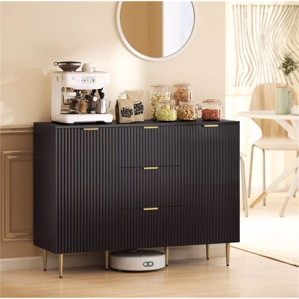ERGOVEXA Black Lacquered 2-Door Sideboard with 3 Drawers and Adjustable Shelves, W: 120 cm, H: 89.5 cm, D: 40 cm – 6
