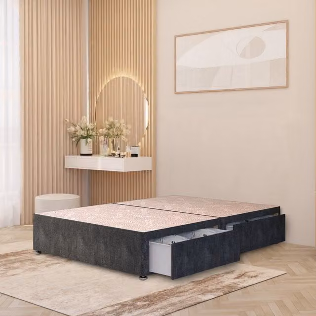 Somnior Beds Ltd Super King Divan Bed Base with 2 Drawers in Grey Tweed Fabric