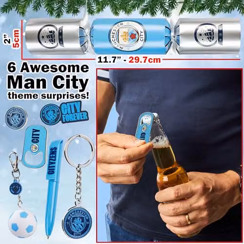 Get Trend Manchester City F.C. Luxury Christmas Crackers, Pack of 6, Blue and Multicolour – 2