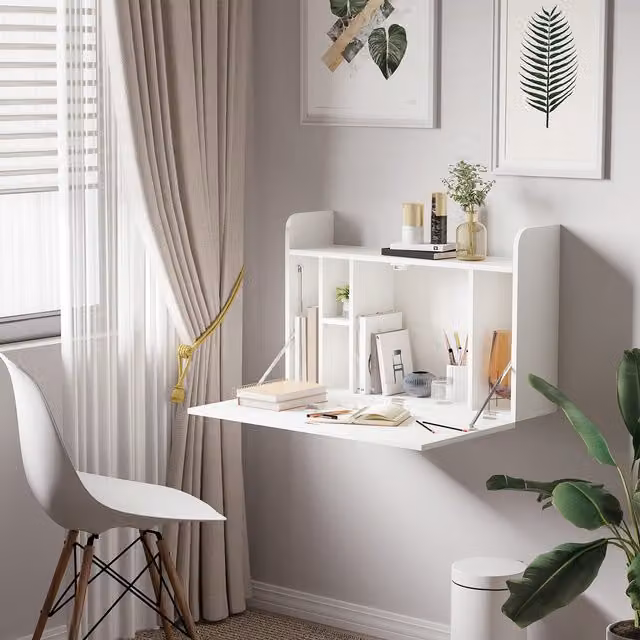 HOMCOM White Drop Leaf Floating Laptop Desk for Home Office