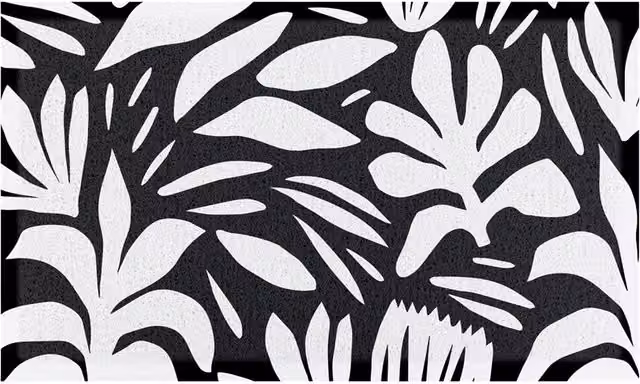 Artsy Mats Abstract Leaf Black and White Indoor Outdoor Non-Slip PVC Doormat