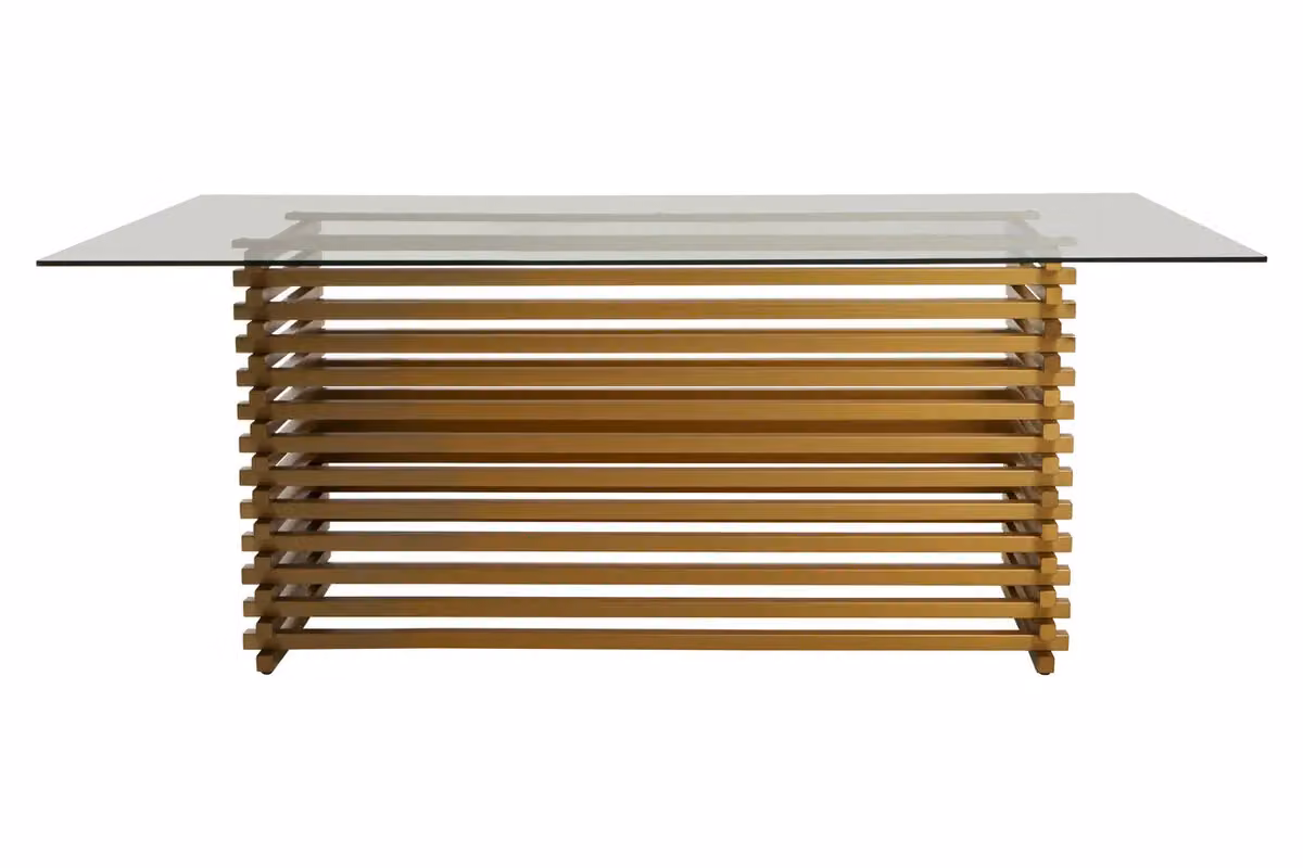 Orsina Vogue Art Deco Rectangular Dining Table with Gold Glass Top – 2