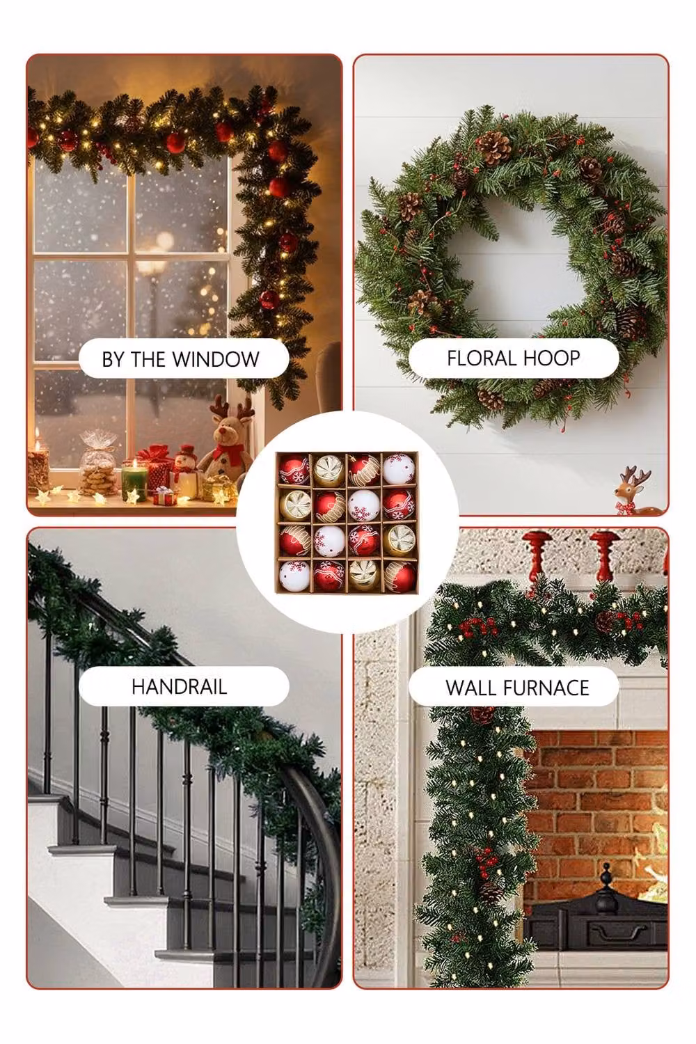 Living and Home 16-Piece Abstract Hanging Christmas Bauble Ornament Set in Red, White and Gold – 4