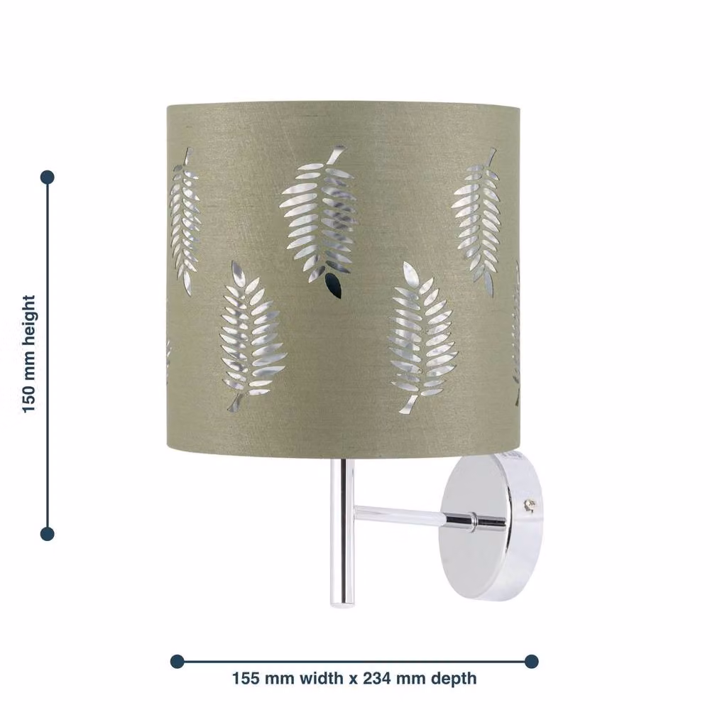 First Choice Lighting Brea Set of 2 Chrome Wall Lights with Green Fabric Shades – 3