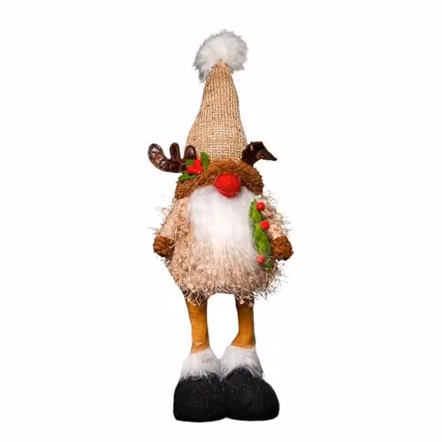 Samuel Alexander Brown Reindeer Gonk Christmas Decoration with Warm White LEDs, Height: 46 cm
