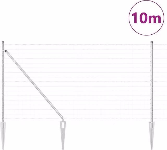 Berkfield Home Modern Euro Fence with 7 Spike Posts, Galvanised Steel, Silver, W: 10 m, H: 1.4 m