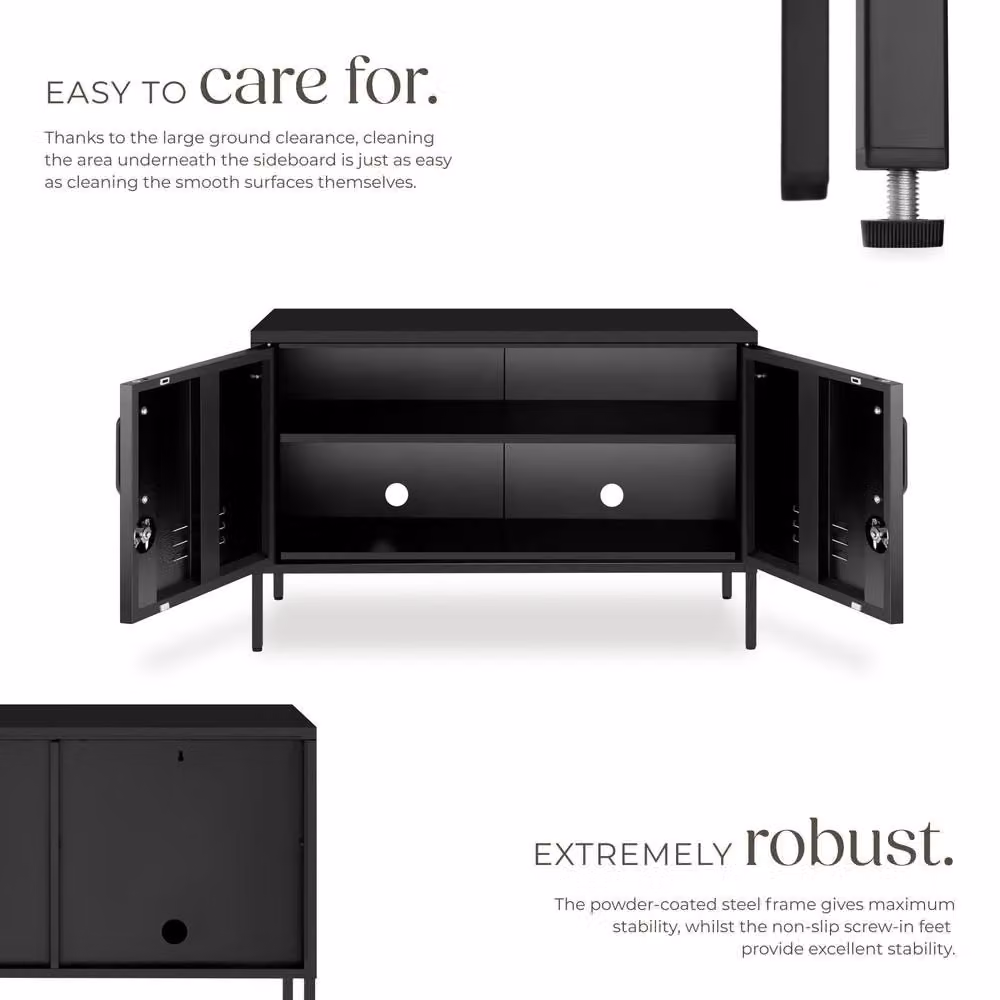 tectake Baker Sideboard in Matt Black with Magnetic Closure and Adjustable Shelf – 3