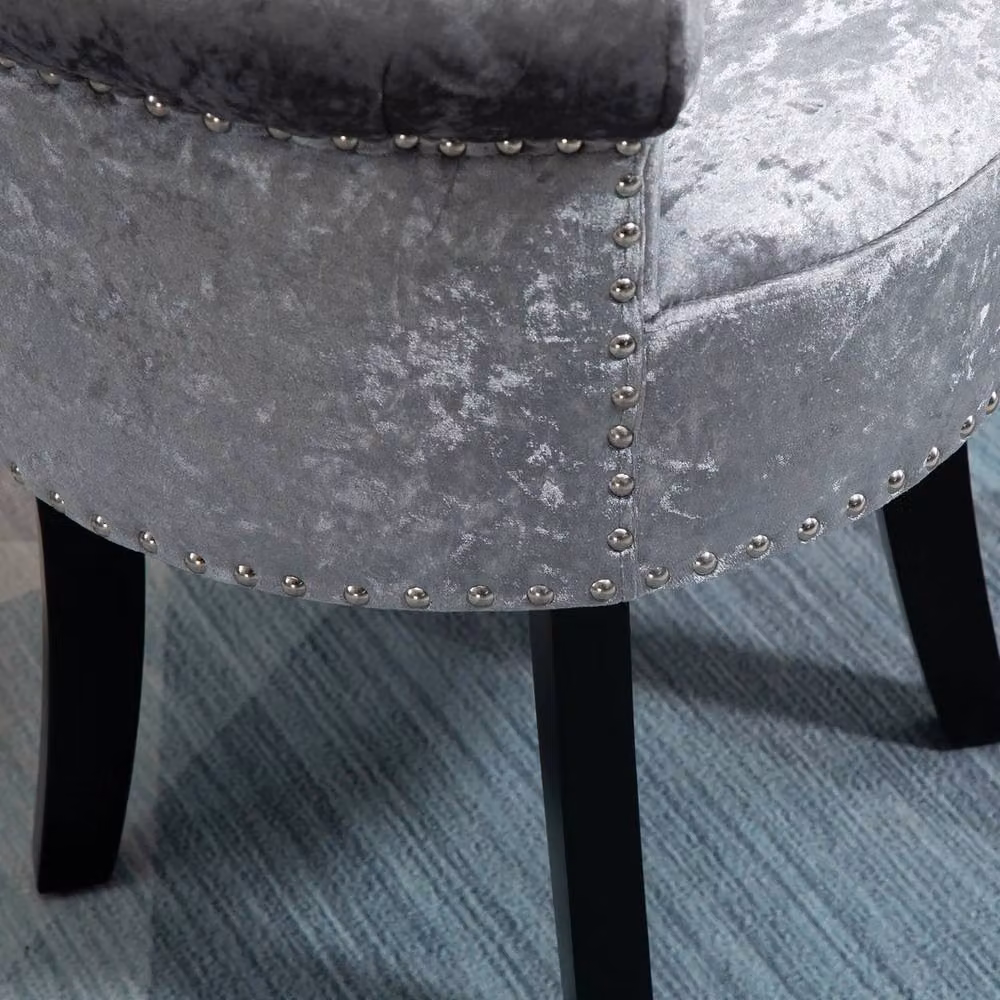 EONLION Grey Velvet Dressing Table Stool with Wood Legs – 4