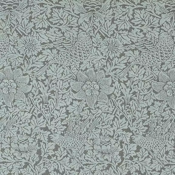 William Morris At Home Bird and Anemone Woven Chenille Fabric in Eucalyptus Green