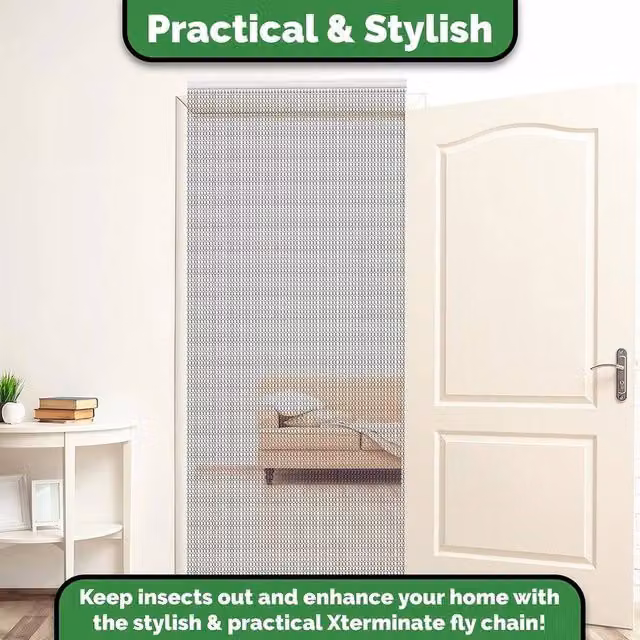 SPETLEK Heavy Duty Aluminium Metal Fly Screen Curtain in Grey, W/H: 90 x 214 cm