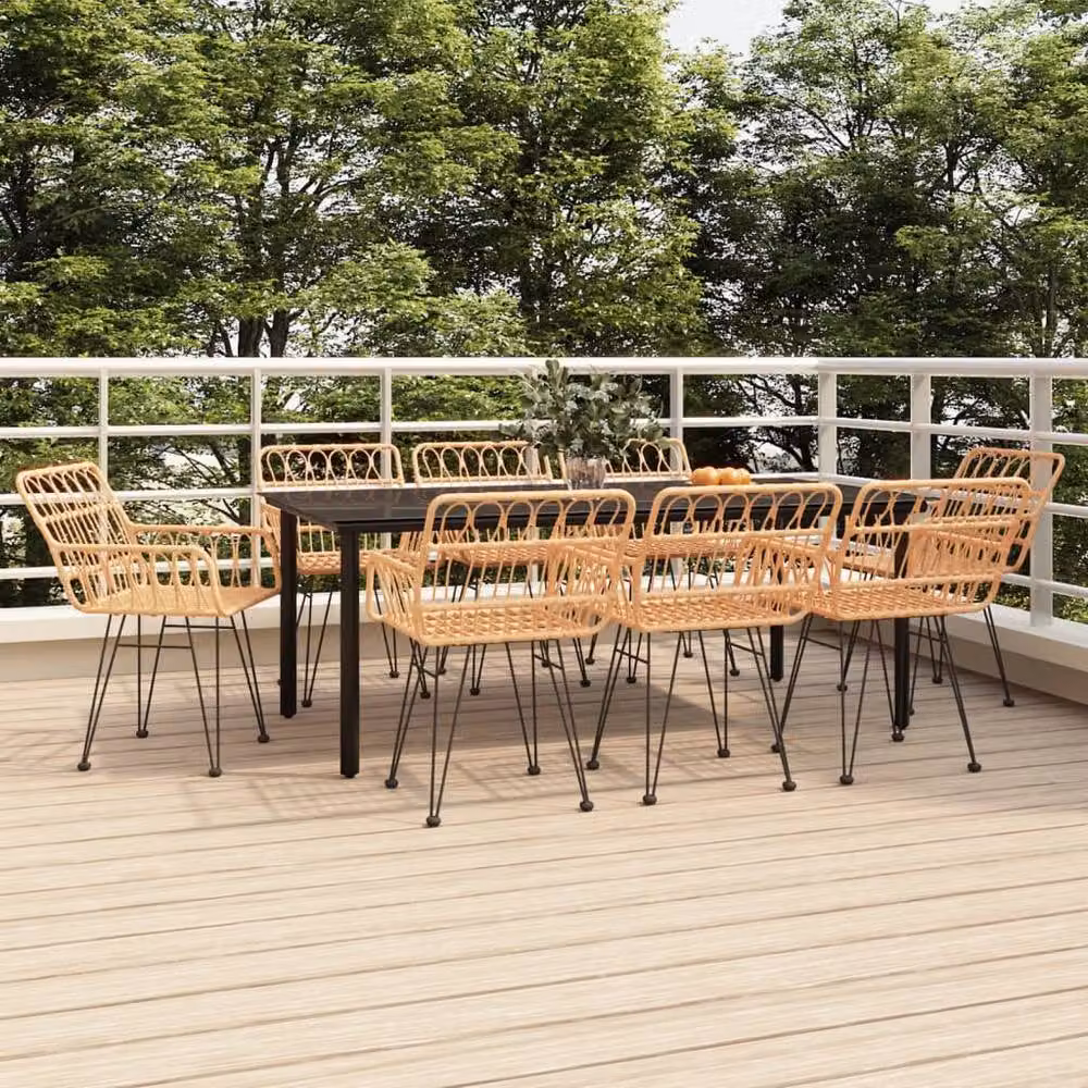 Berkfield Home 9 Piece Brown Poly Rattan Garden Dining Set with Glass and Metal Details – 2