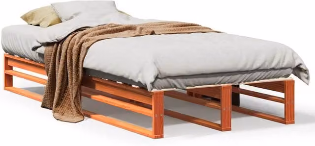 Berkfield Home Solid Wood Pine Bed Frame in Wax Brown, W/D/H: 100 x 200 x 25.5 cm – 1