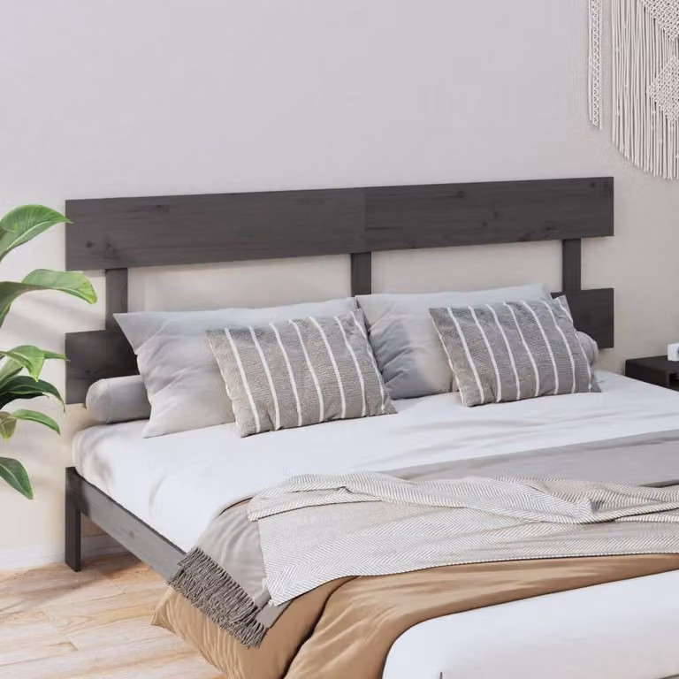 Berkfield Home Grey Rustic Solid Pine Wood Bed Headboard W: 204 cm, D: 3 cm, H: 81 cm