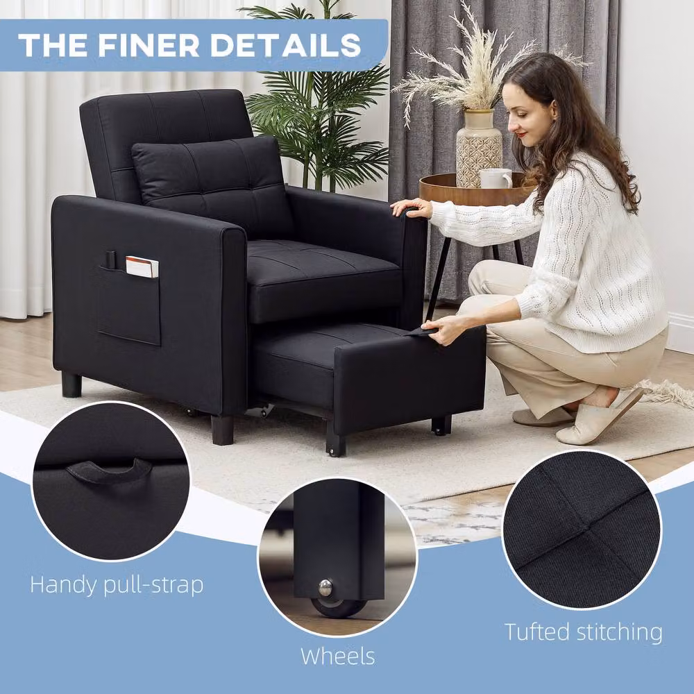 STILVORA Black Fabric Pull-Out Armchair Bed with Armrests – 9