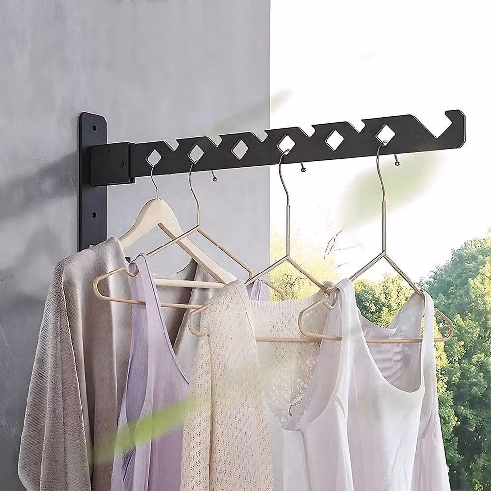 Kelvenix Foldable Wall Mounted Clothes Hanger Rack in Black – 2
