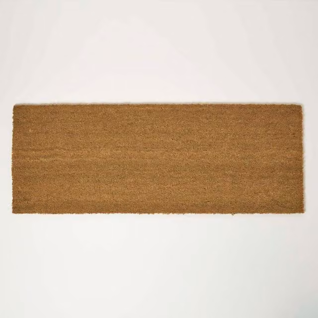 Homescapes Plain Coir Double Door Mat Runner, Brown, W/D: 120 x 45 cm