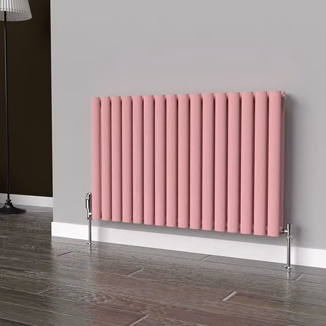 Lux Heat Oval Horizontal Double Radiator in Pastel Pink, W: 96 cm, H: 60 cm