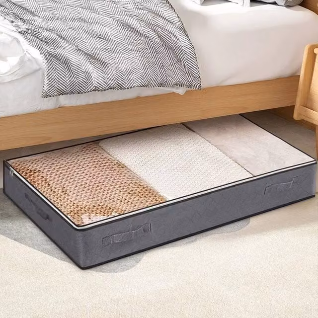 EONLION Large Underbed Clothes Organiser Bag in Grey, Fabric and Stackable, W: 50 cm x D: 15 cm x H: 50 cm
