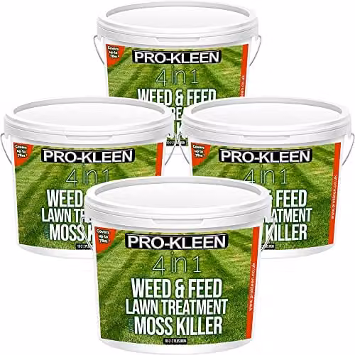 Pro-Kleen 4 in 1 Weed and Feed Lawn Treatment with Moss Killer, 4 x 2.5kg