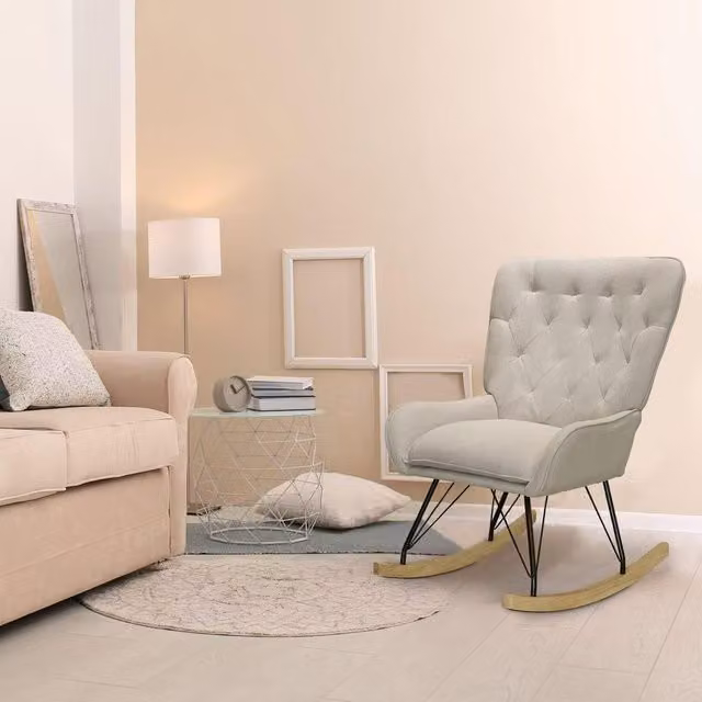 Alivio Modern Velvet Rocking Chair with Armrests in Beige