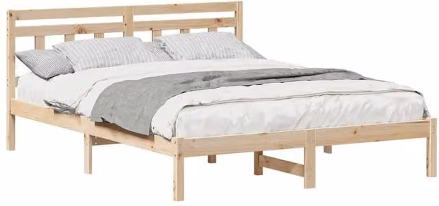 Berkfield Home Traditional Solid Pine Wood Bed with Headboard in Brown and Beige, 140 x 200 cm – 1