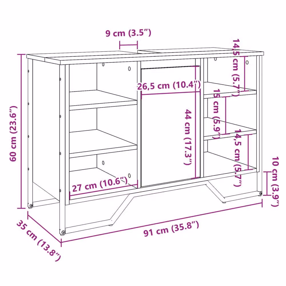 Berkfield Home Black Wall Mounted Bathroom Sink Cabinet with Internal Shelves, W: 91 cm, D: 35 cm, H: 60 cm – 6